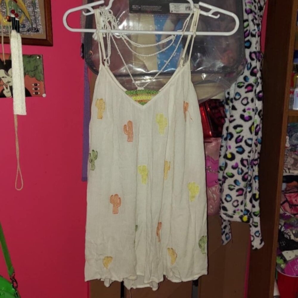 Embroidered cactus flowy tank top